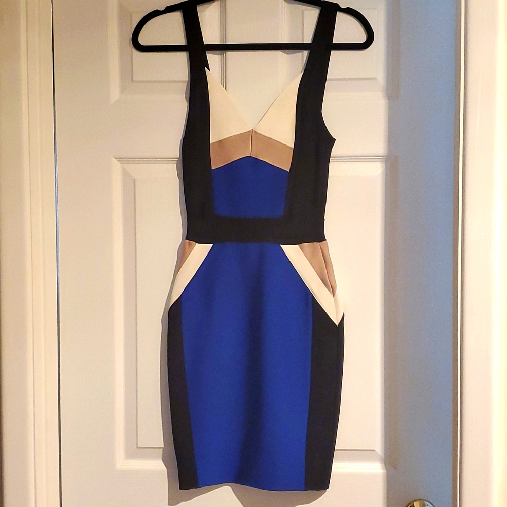 Blue black white Colorblock bandage Dress - House of London